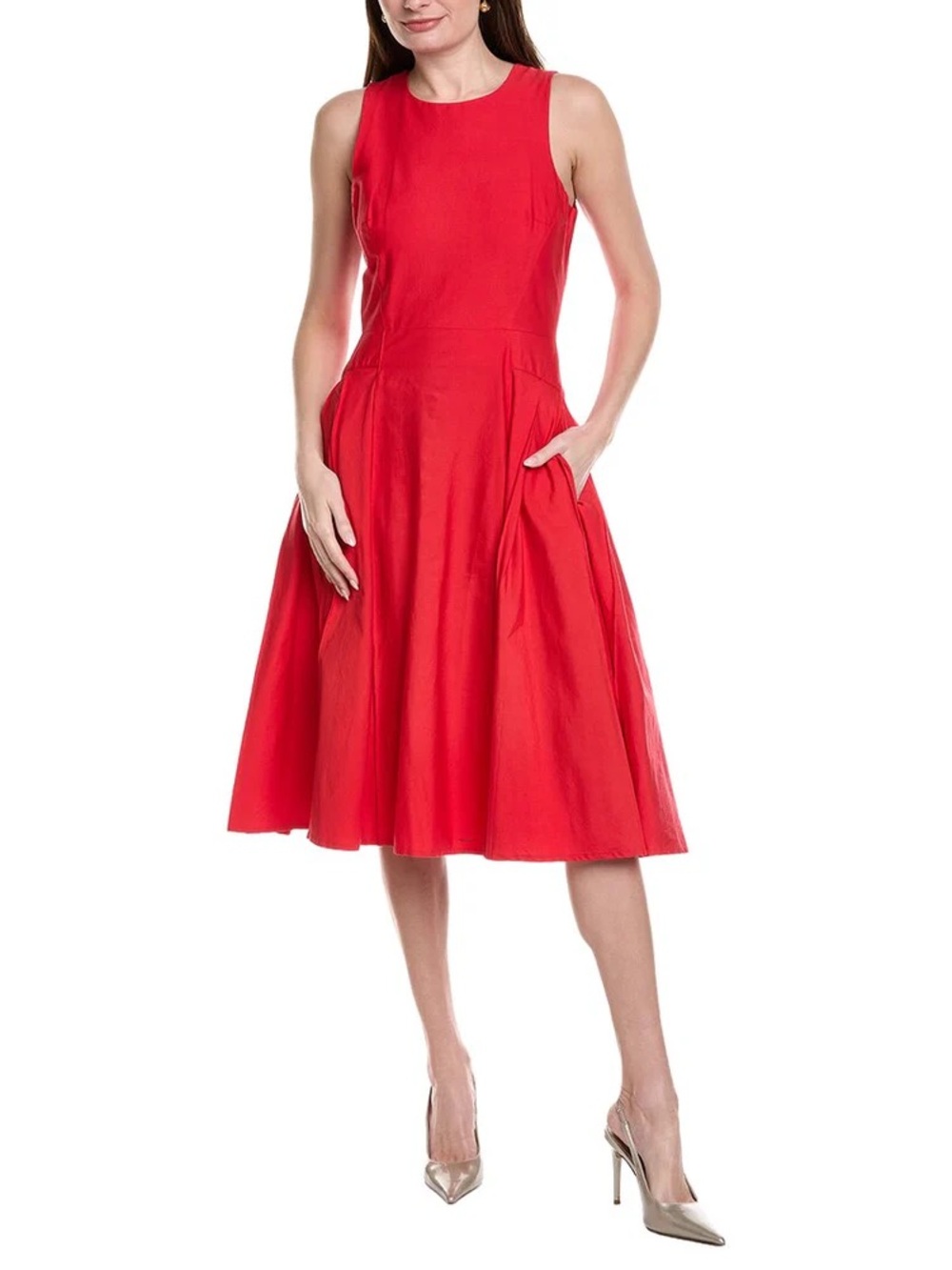 FRANCES VALENTINE MONIQUE DRESS Size Medium NWT Red Solid Poplin Cotton